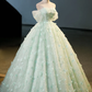 Green Tulle A-Line Lace Long Prom Dress, Green Lace Long Sweet 16 Dress       fg5229