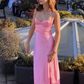 Pink spaghetti straps Long sexy party prom evening dress    fg5760