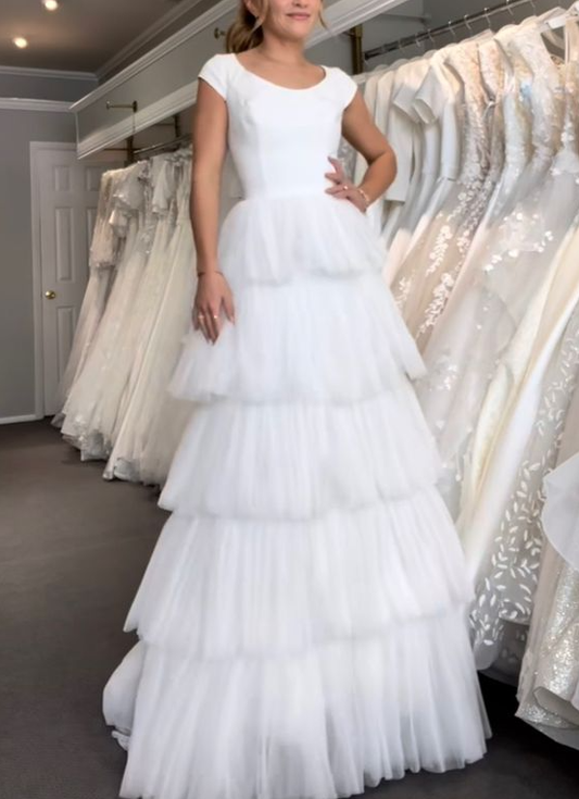 White Multi-layer Tulle Wedding Dresses Long White Prom Gown   fg4481
