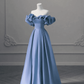 Unique Blue Satin Long Off Shoulder Party Dress, Simple Blue Prom Dress        fg4969