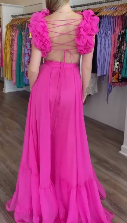 Elegant Hot Pink Long Prom Dresses     fg2342