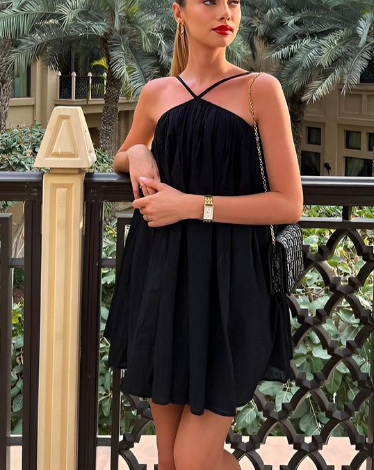 Sleeveless Casual Sling Dress Beach One Piece Halter Black Short Prom Dress Party Dresses      fg3622