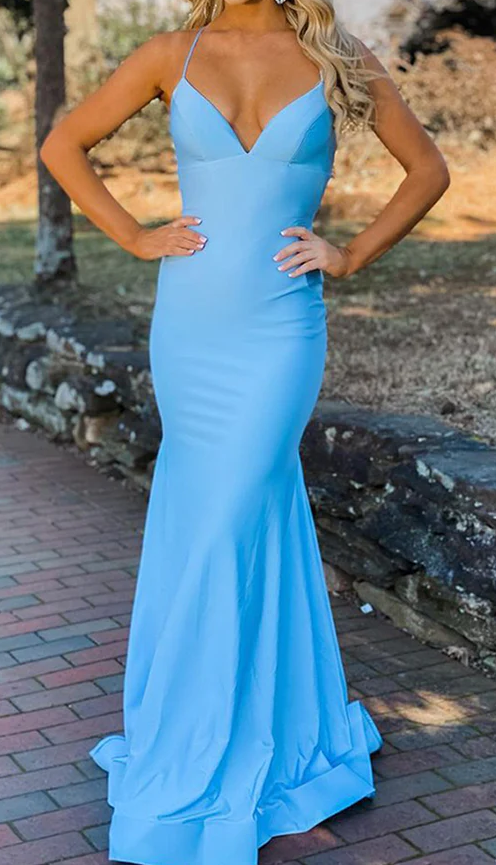 Mermaid Blue Sexy Backless Long Prom Dress    fg3768