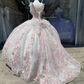 Pink Sexy V-Neck Shiny Quinceanera Dresses Beading 3DFlower Ball Gown Sleeveless Tulle Sweet Princess Vestidos De 15 Girls       fg5896