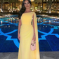 Yellow Chiffon One Shoulder Evening Dress Elegant Pleated Dubai Arabic Evening Gowns      fg5926