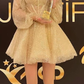 Sparkly Gold Short Homecoming Dresses Mini Skirt Puff Long Sleeves Short Prom Dresses      fg5477