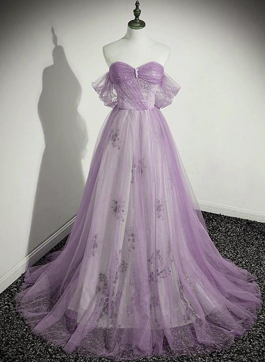 A-Line Light Purple Beaded Sweetheart Evening Dress, Light Purple Prom Dress       fg4416
