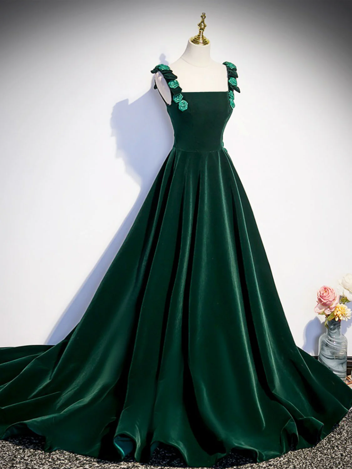 Prom Dresses,a-line Velvet Green Long Prom Dresses, Green Formal Evening Dresses    fg5713