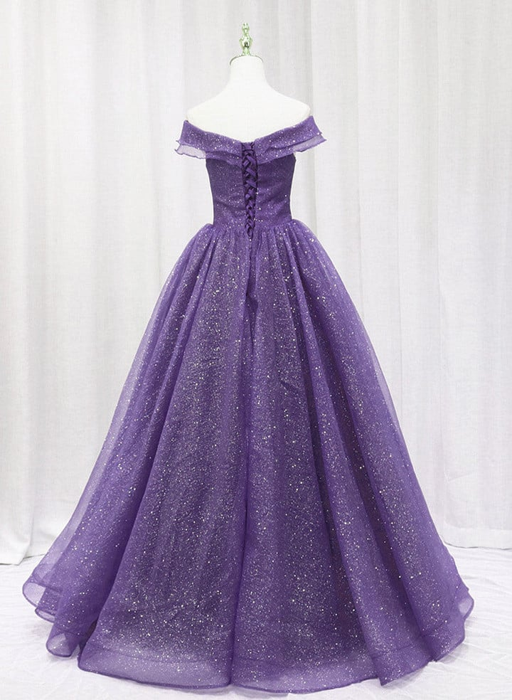 Purple Tulle Sweetheart Long Prom Dress Formal Dress, A-line Tulle Party Dress     fg4467