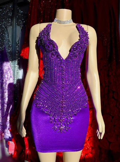 Purple Sheath Short Prom Dresses, Lace Up Homecoming Dresses      fg5235