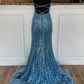 Long Sequined Straps Prom Dress with Feather Hem      fg5828