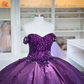 Dark Purple Ball Gown Quinceanera Dresses Bling Sequined Applique Off Shoulder Prom Party Dress       fg5997