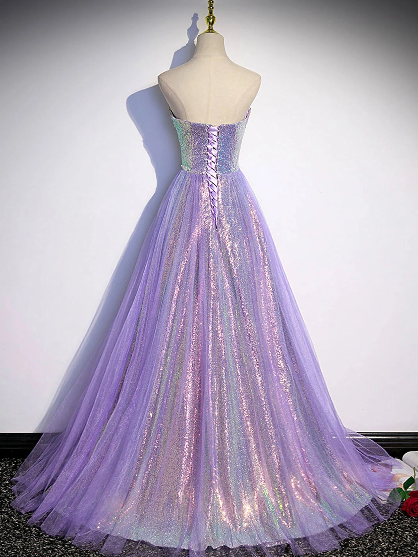 A line Purple Sweetheart Neck Tulle Long Prom Dress, Purple Evening Dress        fg4293