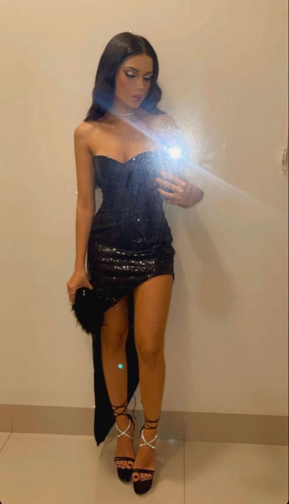 Black Sequin Prom Dresses,Black Evening Gown    fg2788