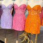 Appliques Strapless Lace-Up Bodycon Mini Homecoming Dress   fg1532