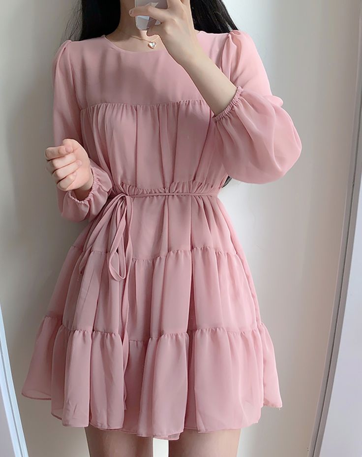 Cute Short Long Sleeves Pink Homecoming Dresses     fg1905