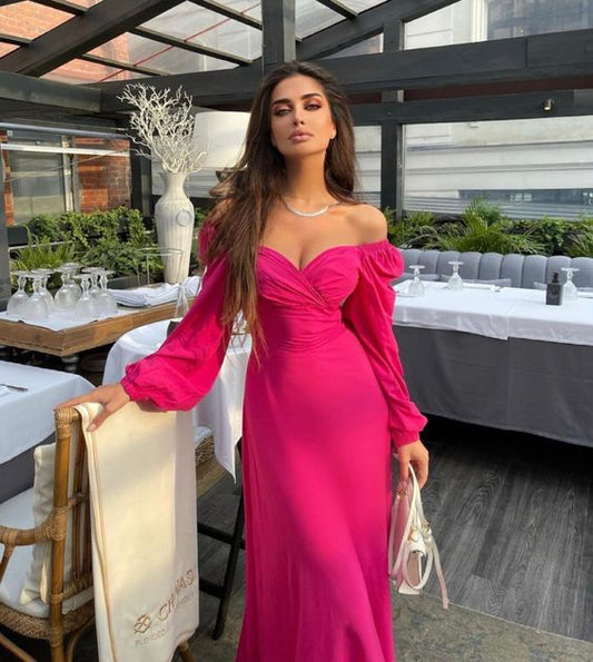 Hot Pink Long Prom Dress Modest Evening Dress     fg2030