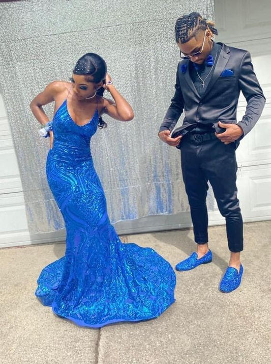 Blue sleeveless sequin floor length prom dresses      fg2198