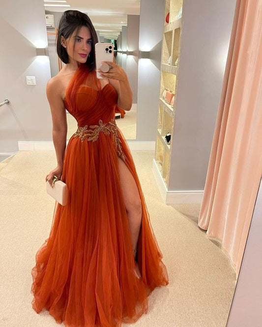 Orange Long Prom Gown Elegant dress     fg2417
