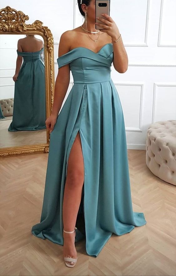 Blue Off the Shoulder Prom Dress      fg1863
