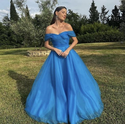 Off The Shoulder Blue long prom dress,  evening dress      fg3292