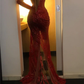 V-neck Side-slit Long-sleeve Red Sexy Sequin Sheath Prom Dress  fg2554