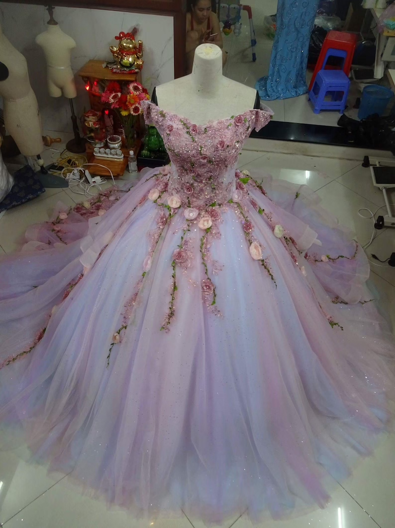 Wedding Dress Quince Gown with train Charming Prom Dress Ball Gown Evening Dress   fg2750
