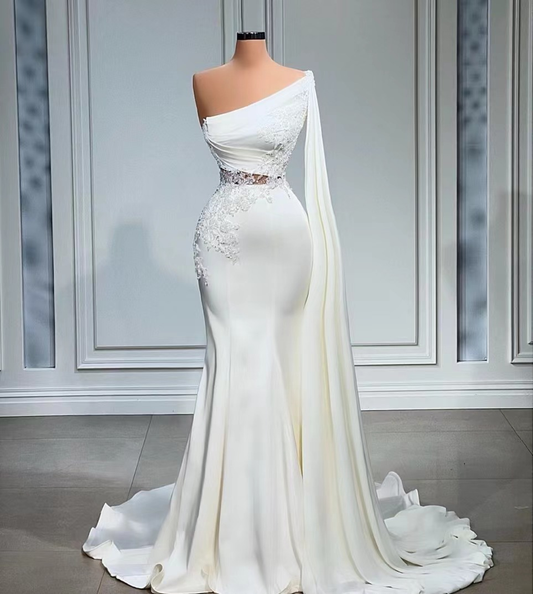 off white wedding dress, mermaid wedding dress    fg2578