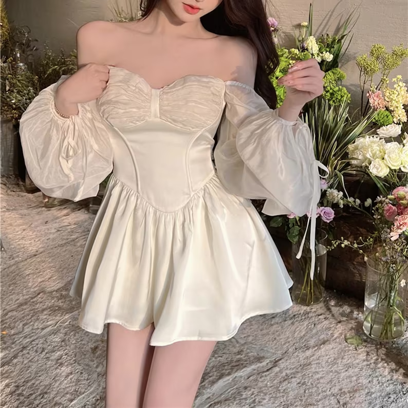 Puff Sleeve Mini Dress,French Fairy Dress Homecoming Dress    fg2747