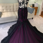 Black and Purple Wedding Dress, Gothic Wedding Dress, Trumpet Black Dress, Formal Dress     fg2556