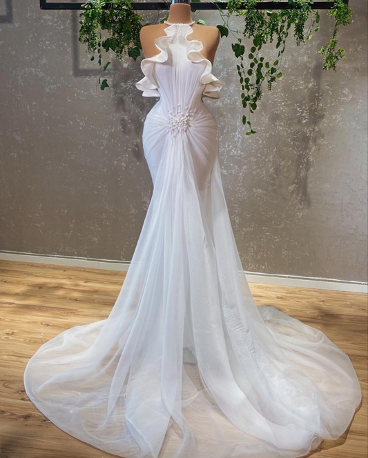 white evening dress, tiered evening dress, formal party dress wedding dress, bridal gown     fg2576