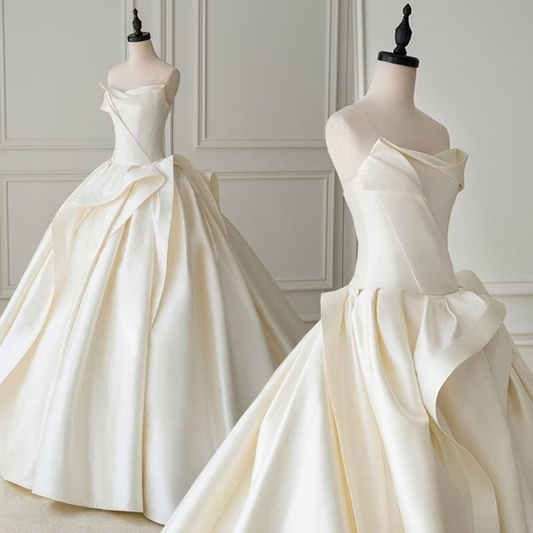 Ivory Wedding Dress, Satin Wedding Dress, Ball Gown Wedding Dresses   fg2572