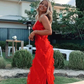 Red Ruffles Long Formal Dress Elegant Evening Dress    fg1806