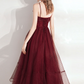 Burgundy sweetheart tulle tea length prom dress       fg2804
