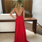 Gorgeous Red Crystals Straps Sleeveless A-line Chiffon Prom Dress    fg2283