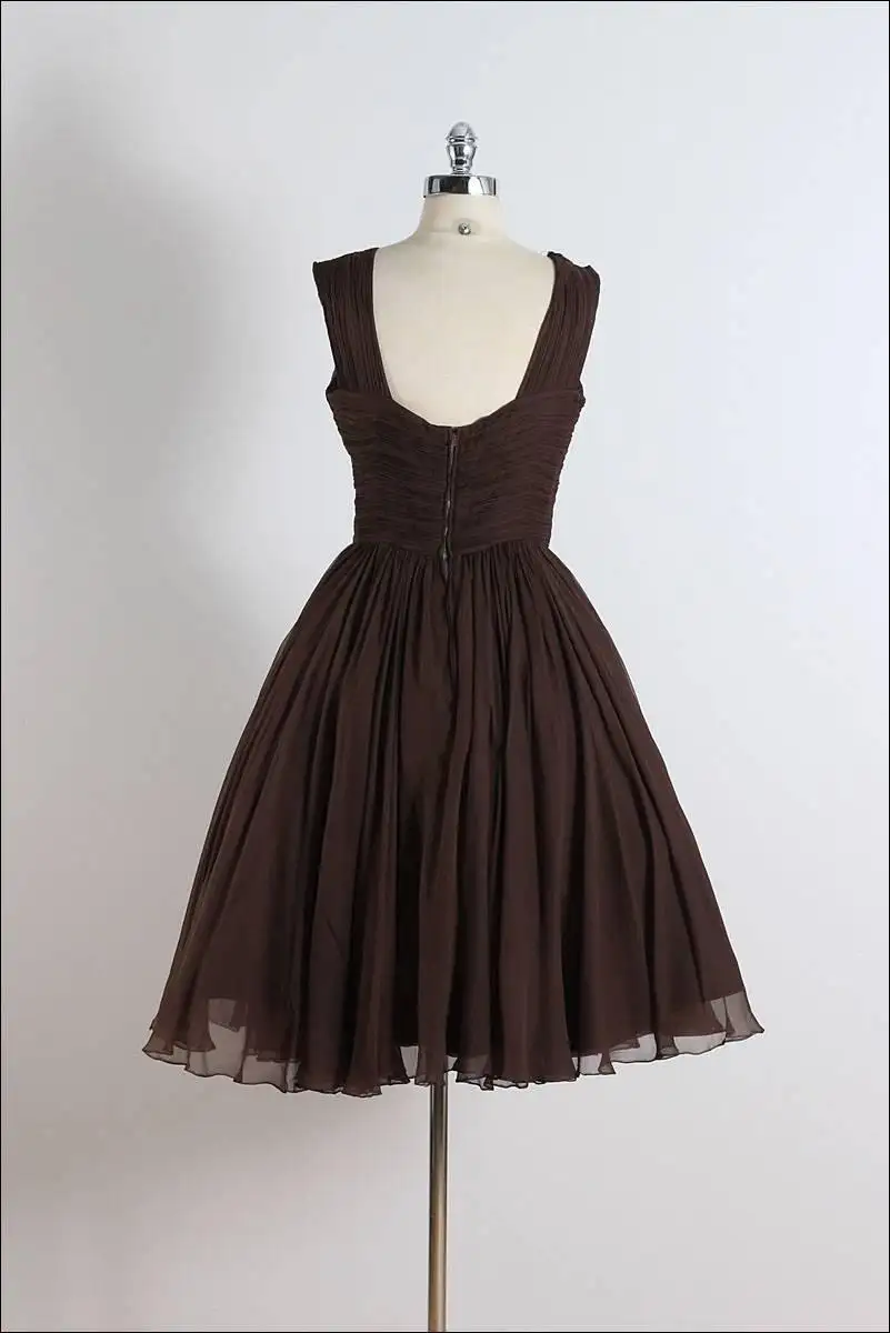 Unique chiffon retro short dark brown prom dress, short cocktail dress       fg1877