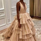 Ball Gown Tiered Skirt Unique Prom Dress     fg1018