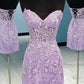 Appliques Strapless Lace-Up Bodycon Mini Homecoming Dress   fg1532