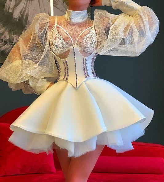 White Short Homecoming Dress Corset Crystals    fg278