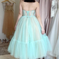 Blue tulle short A line prom dress     fg351