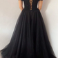 Princess Black Gothic Coret Tulle Prom Dress, Elegant Black Formal Gown    fg364
