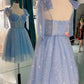 Lovely Blue Short Tulle Homecoming Dress Prom Dresses, Blue Evening Dresses     fg425