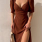 Outfits Mesh Puff Sleeve Midi Dress Fashion Women Lace Prom Dress         fg434