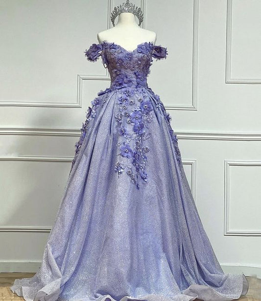 Purple Tulle Lace Long Ball Gown Dress Formal Dress        fg455
