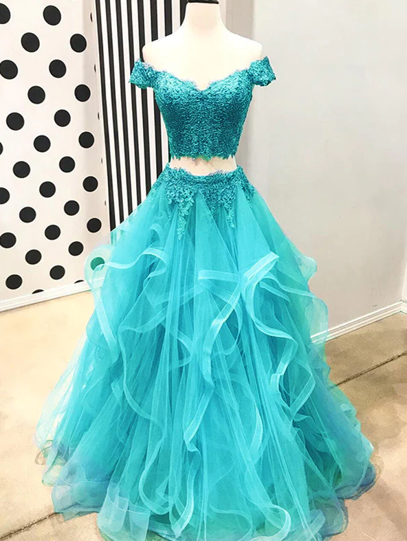 Crop Top Two Piece Prom Dress For Teens Graduation Formal Gown       fg500
