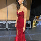 Red Dress Mermaid Sparkly Sequins Long Prom Dresses with Slit      fg521