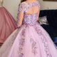 Lilac Ball Gown 3D Floral Lace Applique Long Sleeve Special Occasion Dress Sweet 16 Dress      fg665