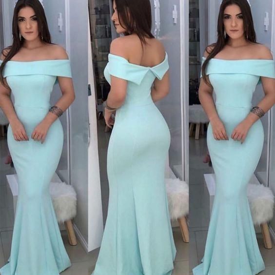 turquoise blue simple evening dresses boat neck mermaid elegant cheap long evening gowns         fg669