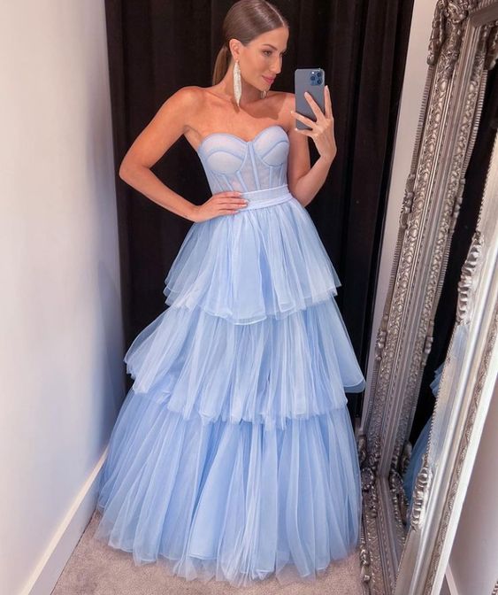 Long Blue Prom Dresses, Popular Newest Evening Dresses, Wedding Guest Dresses    fg795