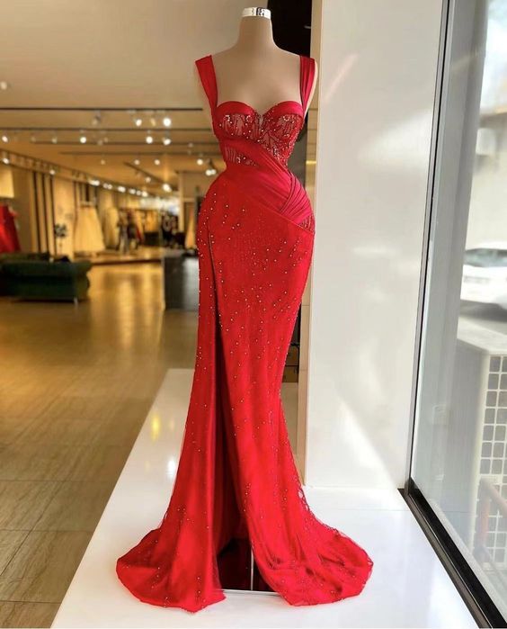 Red prom dresses, lace prom dresses, beaded prom dresses, sweetheart prom dresses      fg805